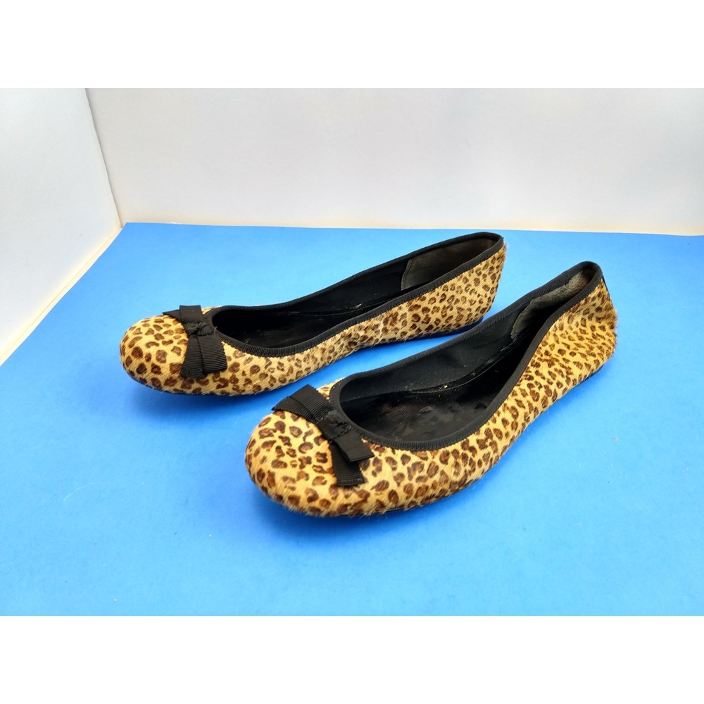 Nine West Leopard Print Calf Hair Ballet Flats Womens Size 11 Animal Print Bow